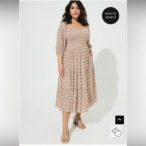 Torrid smocked gauze puffed sleeve dress